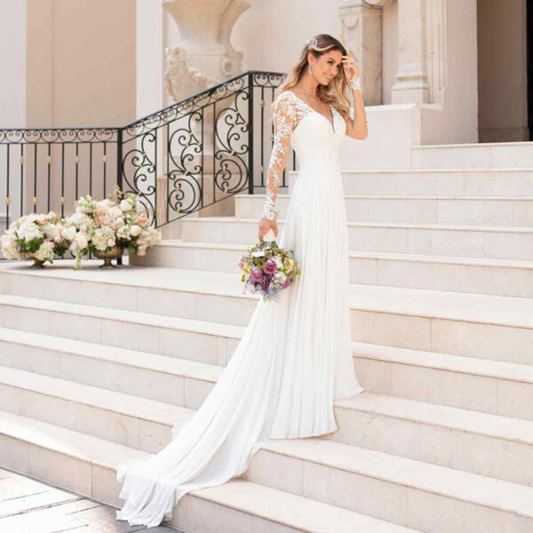Backless Deep V-neck Wedding Dress - Image 3