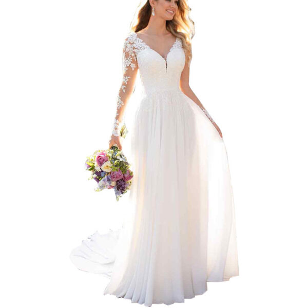 Backless Deep V-neck Wedding Dress - Image 5