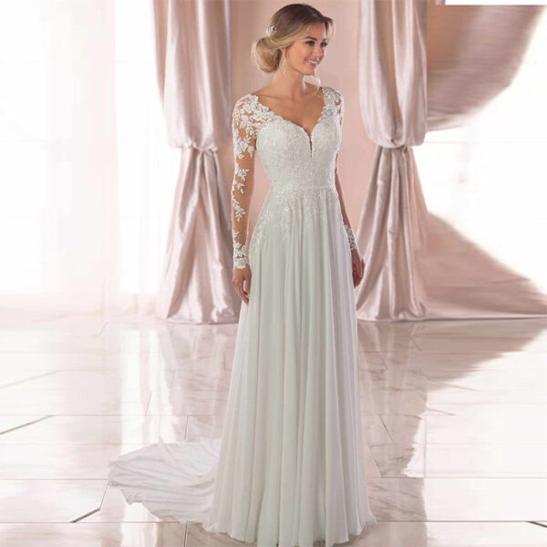 Backless Deep V-neck Wedding Dress - Image 4