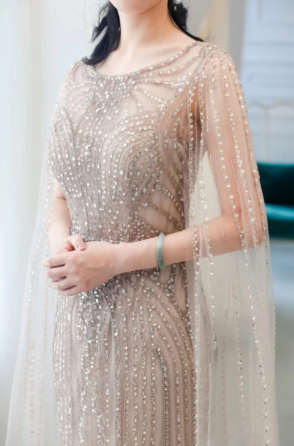 Fishtail Zipper Floating Sleeve Long Host Dress - Image 6