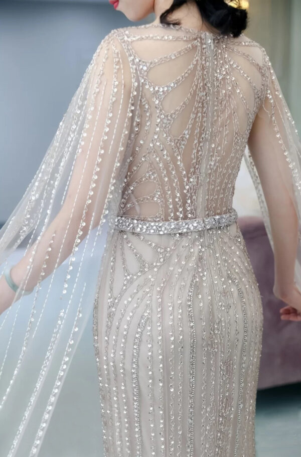 Fishtail Zipper Floating Sleeve Long Host Dress - Image 3
